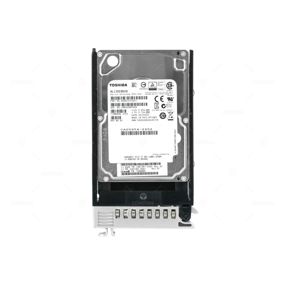 7086885 ORACLE HARD DRIVE 600GB 10K 6G 2.5 SFF SAS FOR SPARC M10-1, SPARC M10-4 CA07361-E043, CA07361-D041, CA05954-2452, HDEBC01FAA51, AL13SEB600