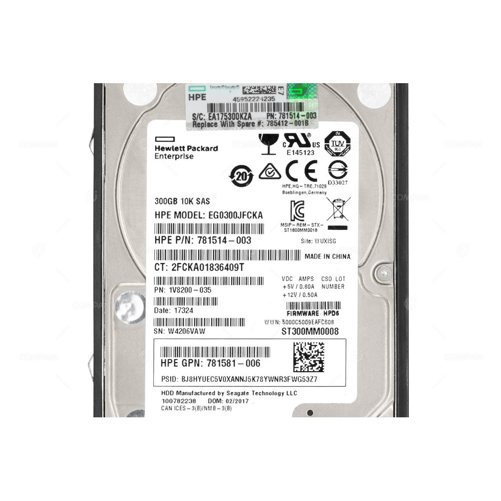 785412-001 HP HARD DRIVE 300GB 10K 6G SAS 2.5 SFF HOT-SWAP G5 G6 G7 781514-003, 781581-006, EG0300JFCKA, ST300MM0008