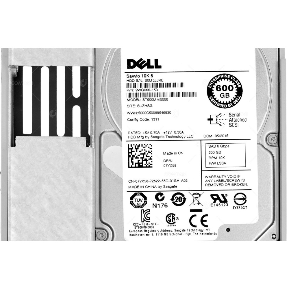 7YX58 LFF DELL 600GB 10K 6G SAS 2.5 SFF IN 3.5 LFF HOT-SWAP HARD DRIVE 07YX58, ST600MM0006