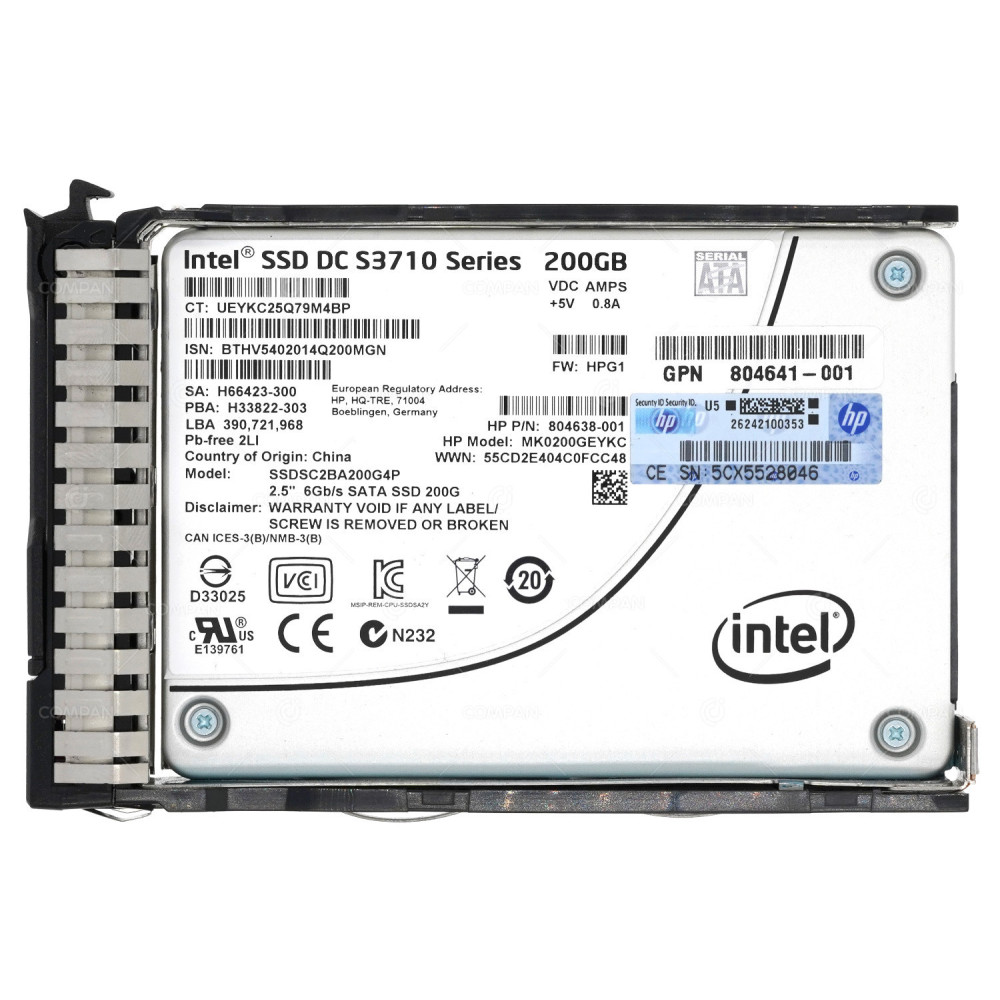 805385-001 HP 200GB 6G DC S3710 SSD SATA 2.5 SFF FOR DL380 G8 G9 G10 804639-B21, 804641-001, DCS3710, H66423-300,H33822-303, SSDSC2BA200G4P