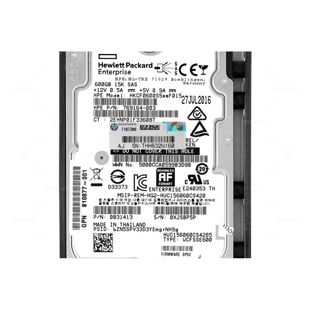 810765-001 HP HARD DRIVE 600GB 15K 12G SAS 2.5SFF FOR STORESERV 8000 769164-003, 810877-001, HUC156060CS4205