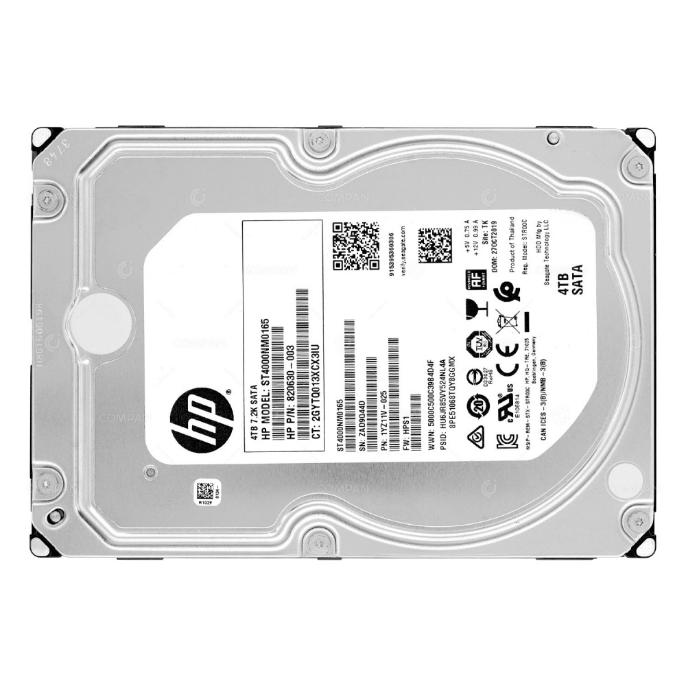 820630-003 HP HARD DRIVE 4TB 7.2K 6G SATA III AF 3.5 LFF ST4000NM0165, 1YZ11V-025
