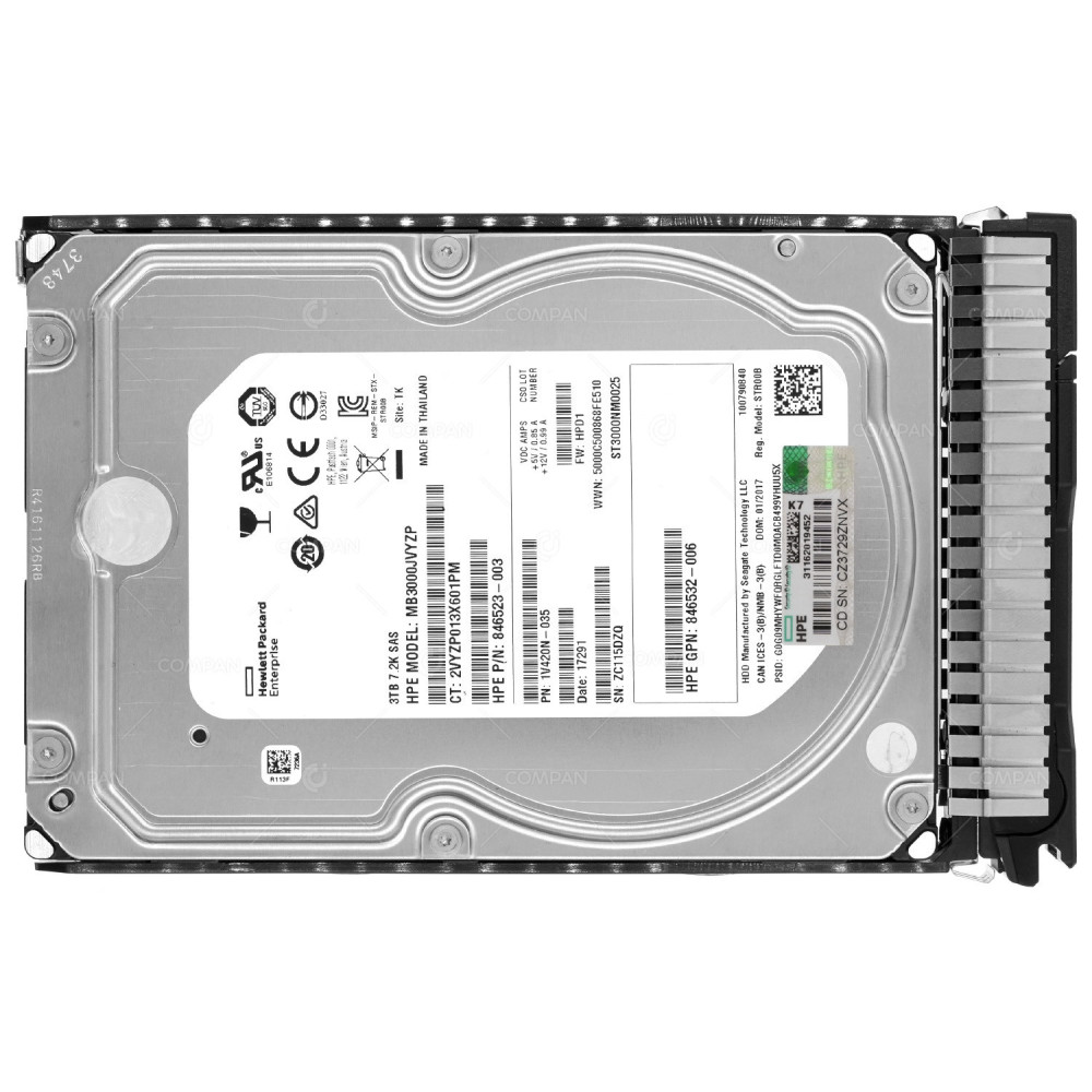 846614-001 HP HARD DRIVE 3TB 7.2K 6G 3.5 LFF SAS G8 G9 G10 846523-003, 846532-006, ST3000NM0025, 846528-B21
