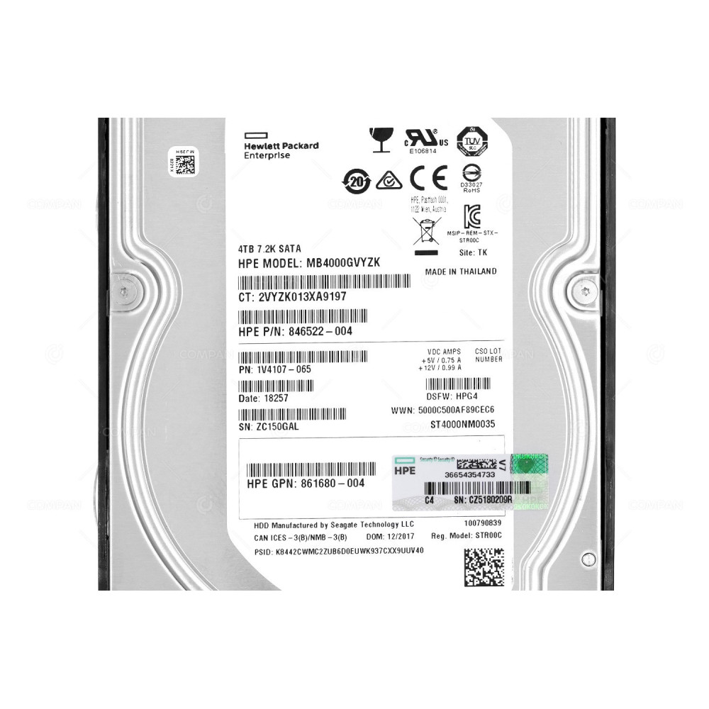 862127-001 HP 4TB 7.2K 6G SATA 3.5 LFF HARD DRIVE 846522-004, 861680-004, ST4000NM0035