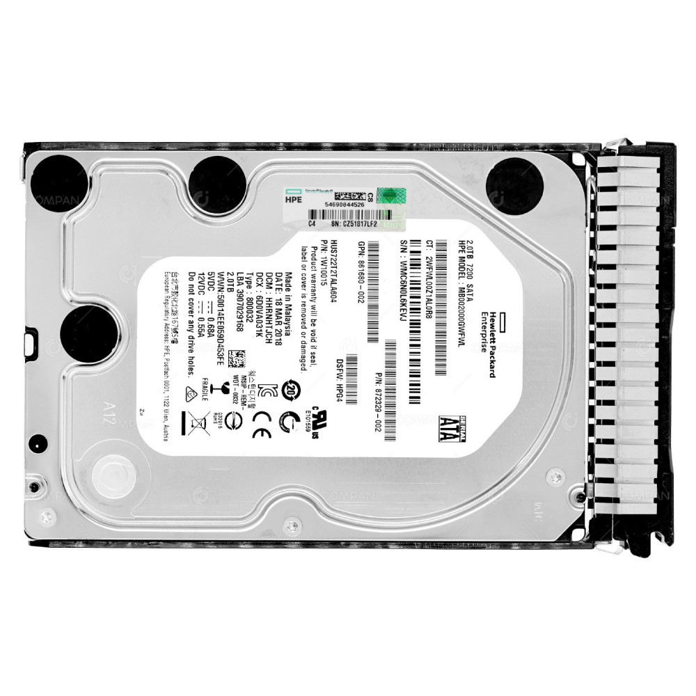 872771-001 HP HDD 2TB 7.2K SATA 6G 3.5" LFF FOR HP PROLIANT G9 G10