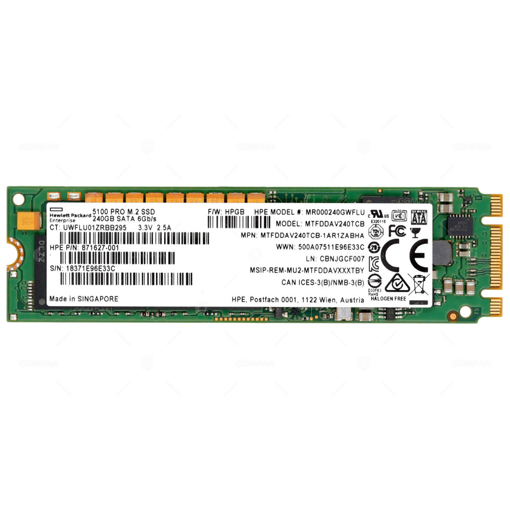 875850-001 HP 240GB M.2 SATA TYPE 2280 FORM FACTOR MIXED USE MU SSD DIGITALLY SIGNED FIRMWARE FOR BOSS CARD 875488-B21, 871627-001, MTFDDAV240TCB, MR000240GWFLU, 5100 PRO