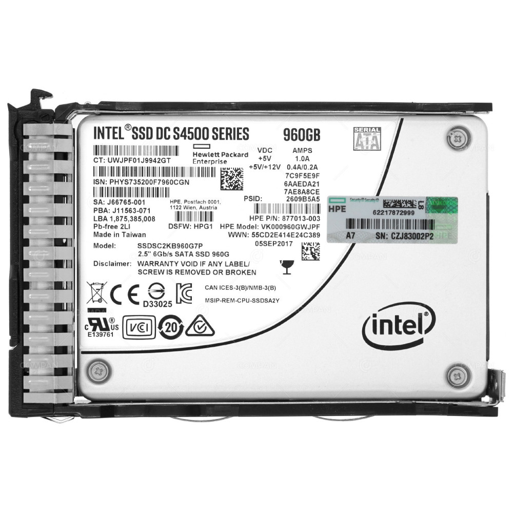 878849-001 HP 960 GB 6G S4500 SATA DS SSD 2.5 SFF FOR DL380 G8 G9 G10 877752-B21, J66765-002,J11563-071, S4500, SSDSC2KB960G7P