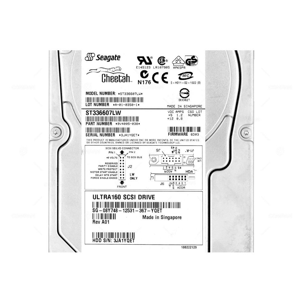 8Y748 DELL HARD DRIVE 36GB 10K U320 SCSI 3.5LFF 08Y748, ST336607LW