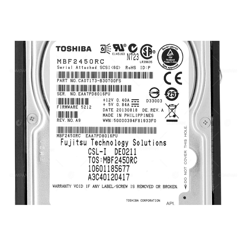 A3C40120417 FUJITSU 450GB 2,5" SFF SAS 6G 10K HARD DRIVE 10601185677, MBF2450RC, A3C40135103