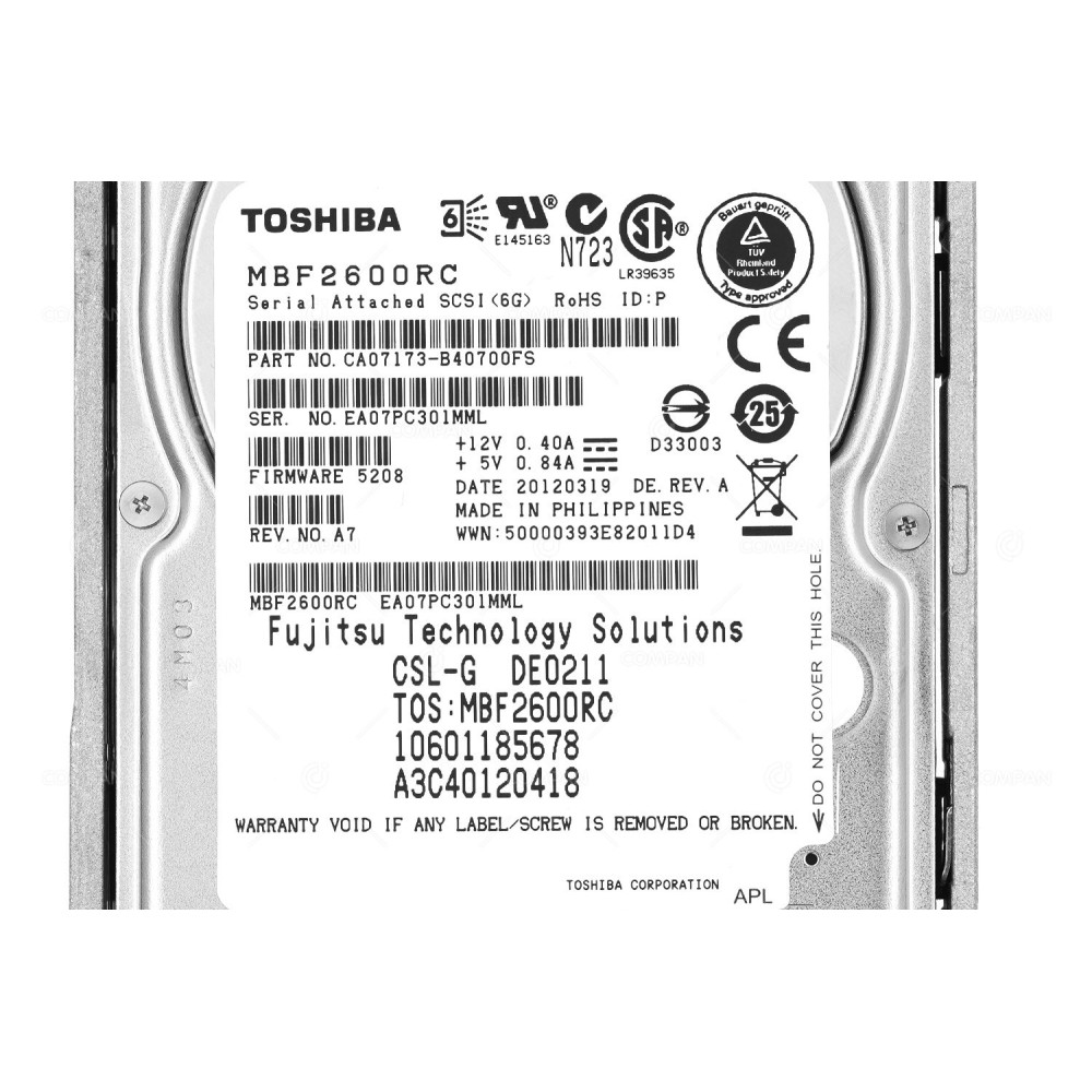 A3C40120418 FUJITSU 600GB 10K 6G SAS 2.5 SFF HARD DRIVE MBF2600RC