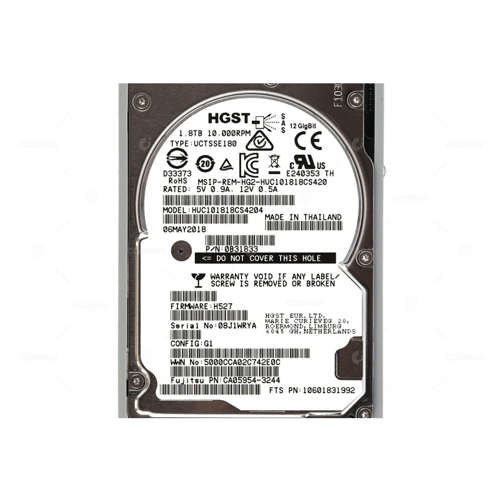 CA08226-E778 FUJITSU HARD DRIVE 1.8TB 10K 12G SAS 2.5 SFF FOR DX S3 S4 HUC101818CS4204, 0B31833, CA05954-3244, 10601831992
