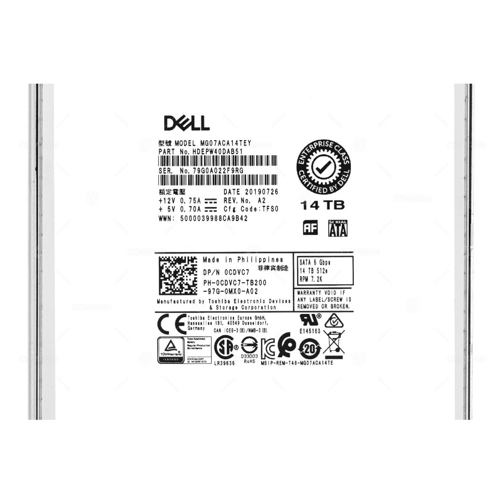 CDVC7 G14 DELL HDD 14TB 7.2K SATA 6G 3.5" LFF FOR DELL POWEREDGE R740XD
