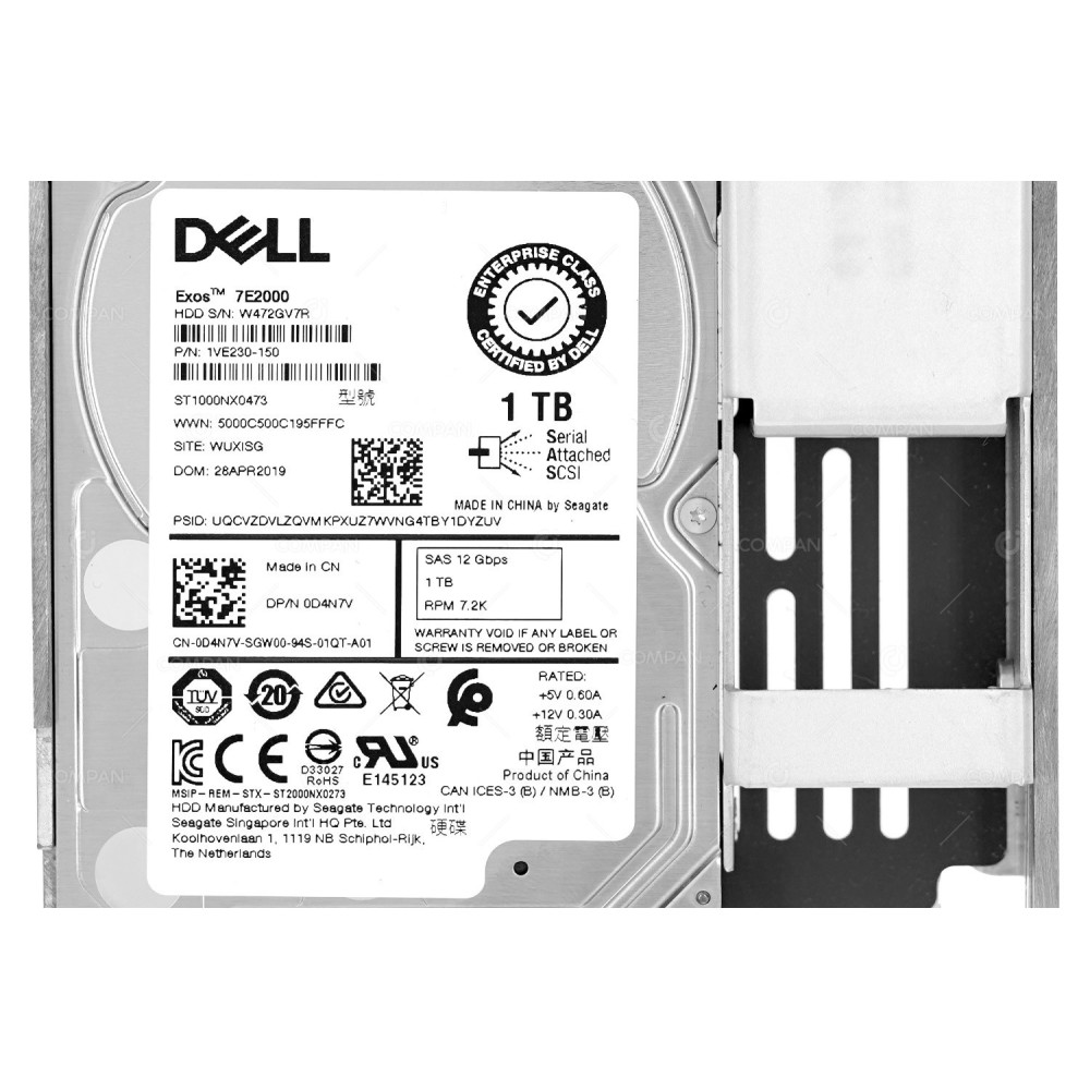 D4N7V LFF DELL 1TB 7.2K 12G SAS 3.5 LFF HARD DRIVE 0D4N7V, ST1000NX0473