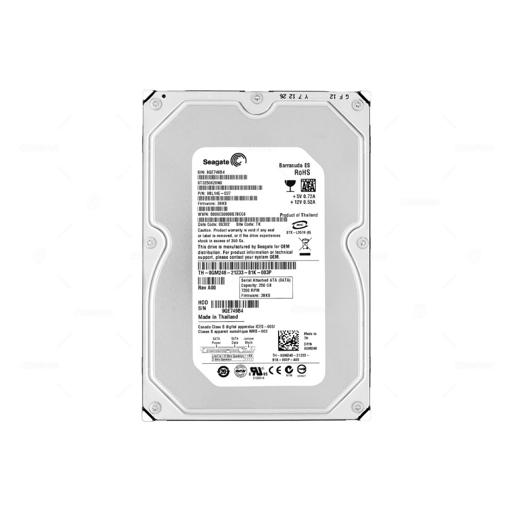 GM248 DELL HARD DRIVE 250GB 7.2K 3.5 LFF 3G SATA 0GM248, ST3250620NS