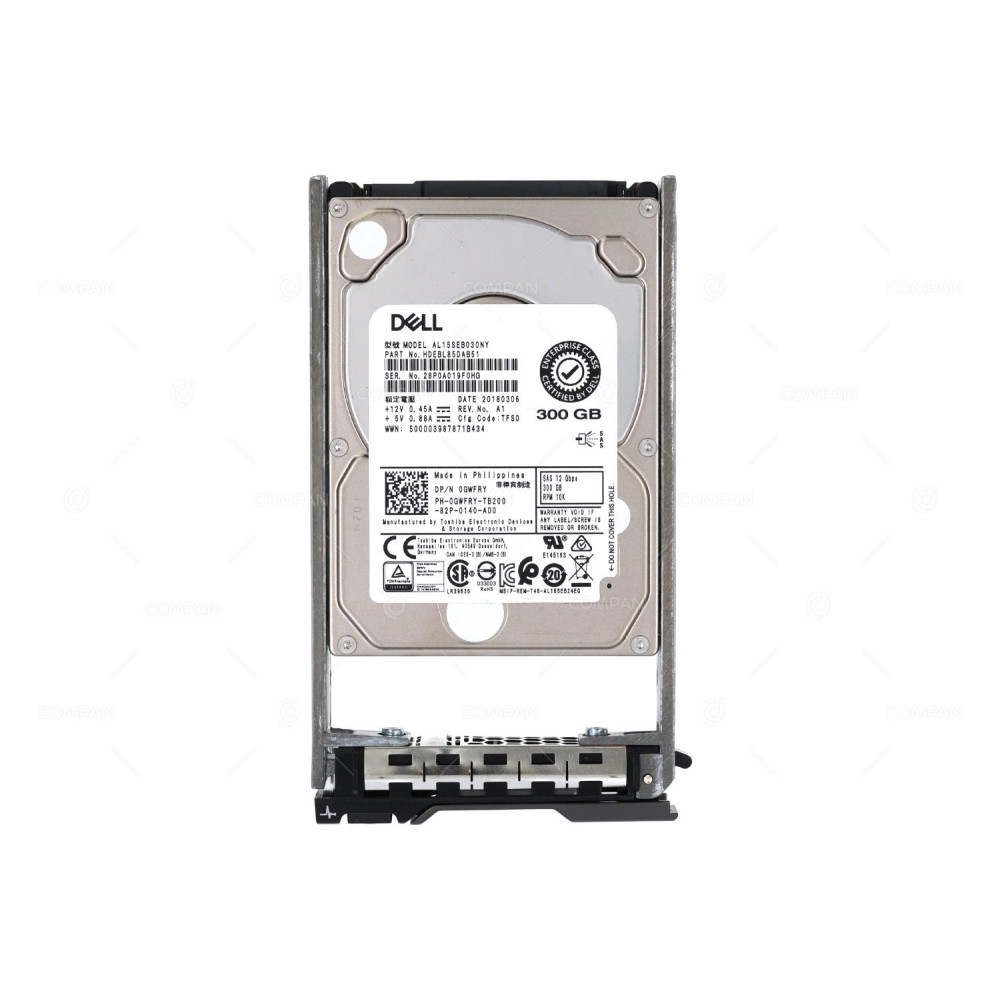 GWFRY DELL HARD DRIVE 300GB 12G 10K SAS 2.5 SFF G11 G12 G13 0GWFRY, AL15SEB030NY, HDEBL85DAB51
