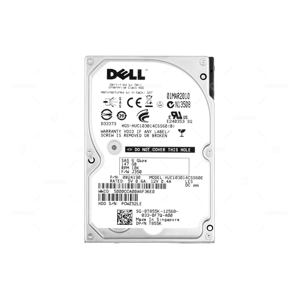 HUC103014CSS600 HITACHI 147GB 10K SAS 6G 2,5" SFF HARD DRIVE 0B24190, T855K