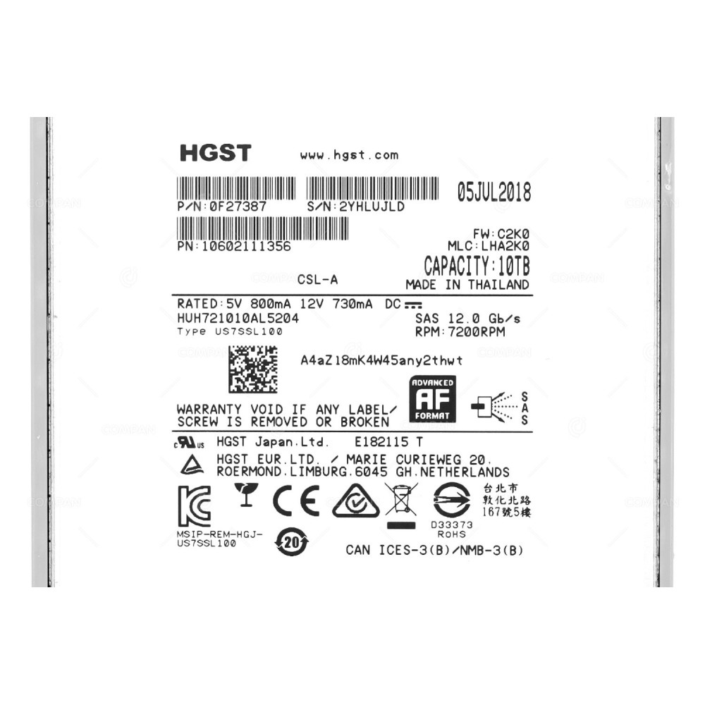 HUH721010AL5204 FUJITSU HDD 10TB 7.2K SAS 12G LFF FOR ETERNUS CS800 S7