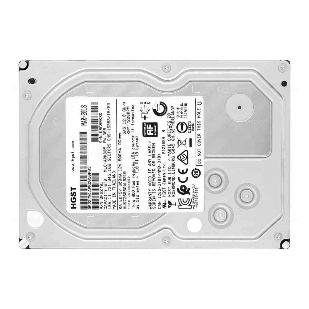 HUS726060AL5210 HARD DRIVE HGST 6TB 3,5” 7,2K SAS F22791, HUS726060AL5210