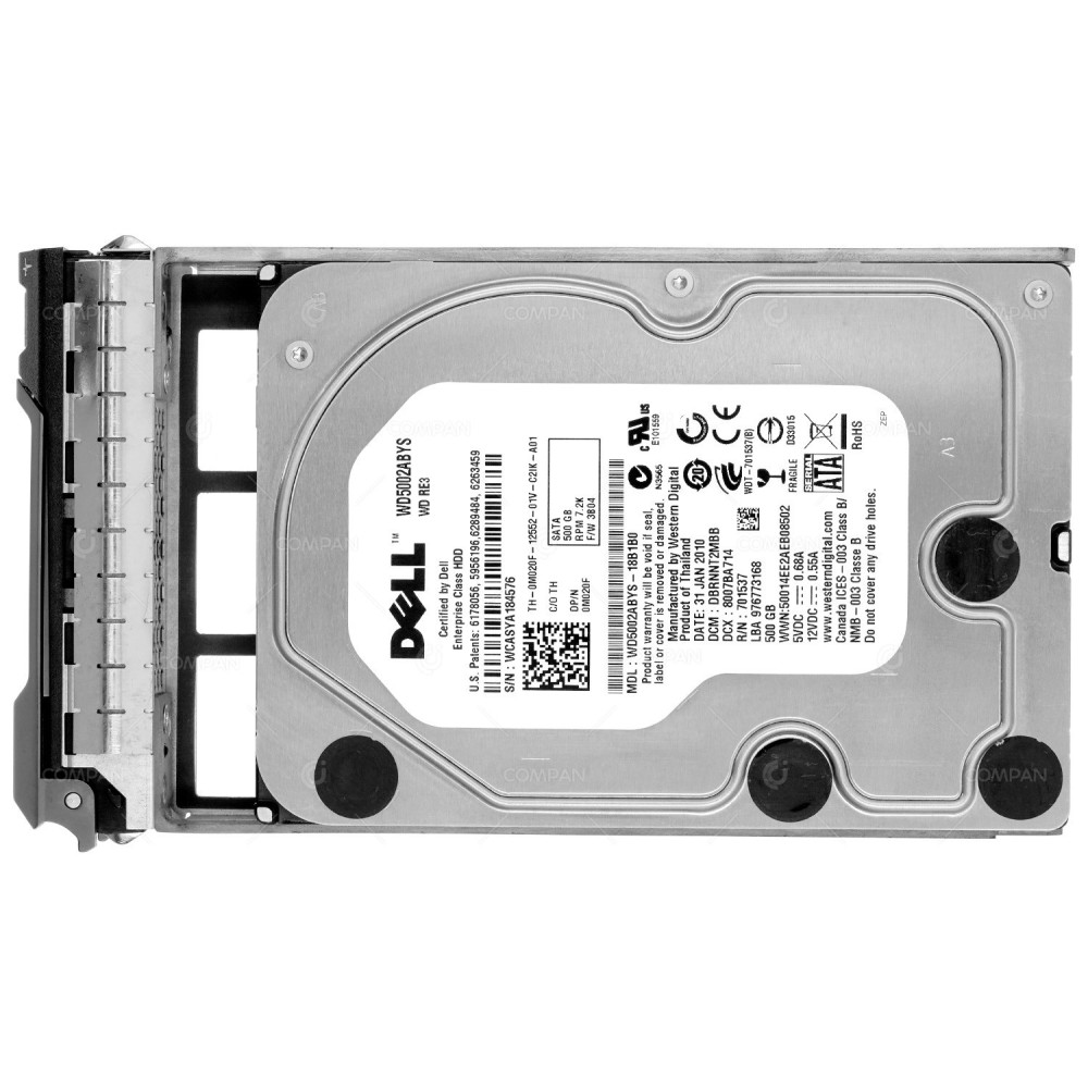 M020F DELL HARD DRIVE 500GB 7.2K 3G SATA 3.5 LFF G11 G12 G13 0M020F, WD5002ABYS