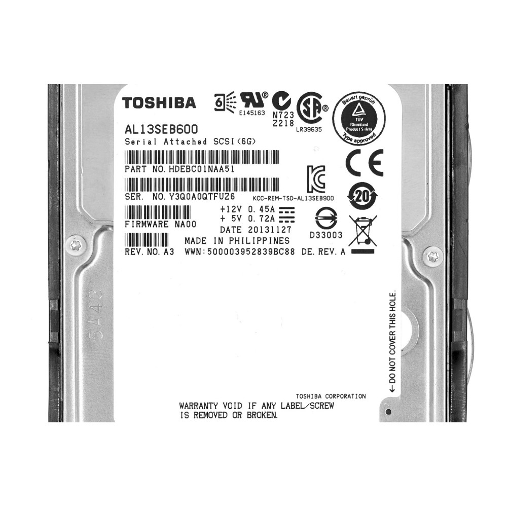 AL13SEB600 TOSHIBA HDD 600GB 10K SAS 6G 2.5" HOT-SWAP FOR HPE SERVERS