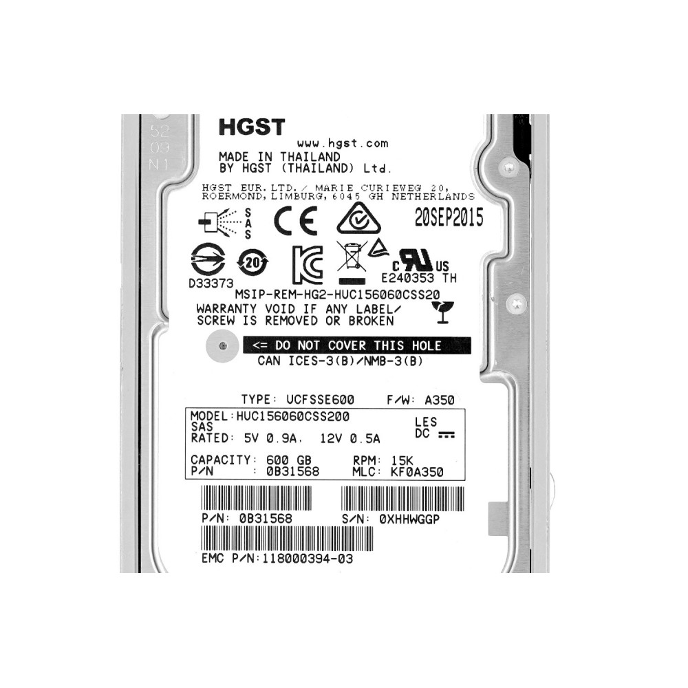 HUC156030CSS200 HGST HDD 300GB 15K SAS 2.5" HOT-SWAP FOR DELL SERVERS