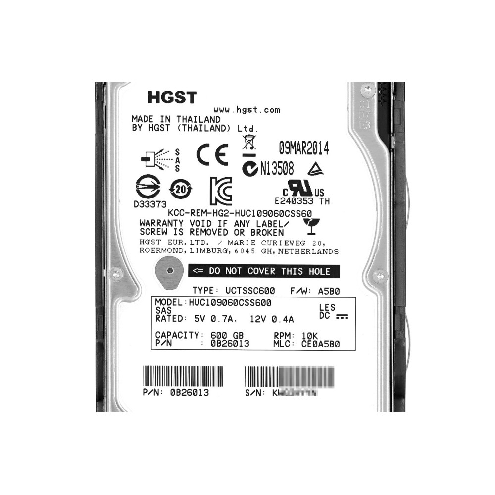 HUC109060CSS600 HGST HDD 600GB 10K SAS 6G 2.5" SFF H-S FOR HPE SERVERS