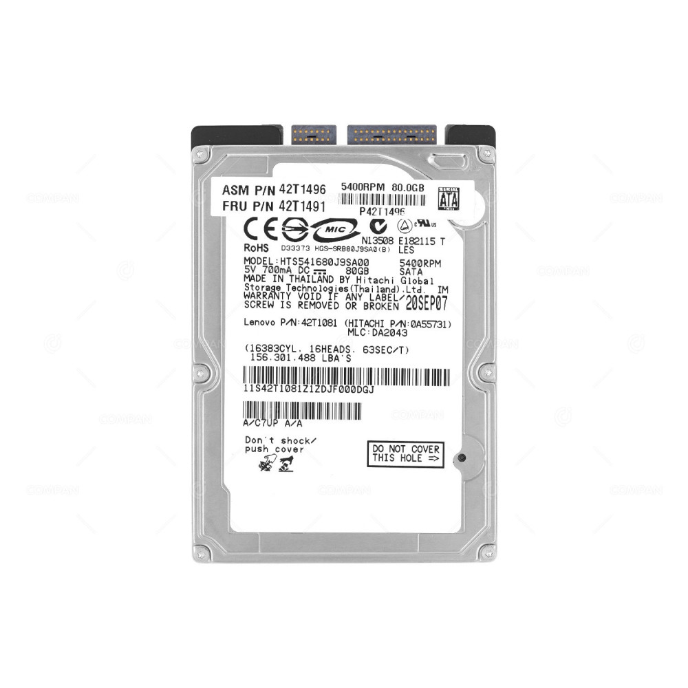 42T1491  LENOVO HDD 80GB  5.4K  SATA 3G  2.5" SFF