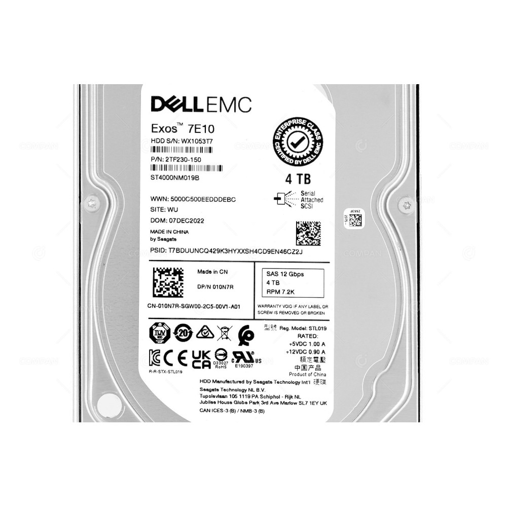 10N7R G14  DELL HDD 4TB  7.2K  SAS 12G  3.5" LFF FOR DELL POWEREDGE