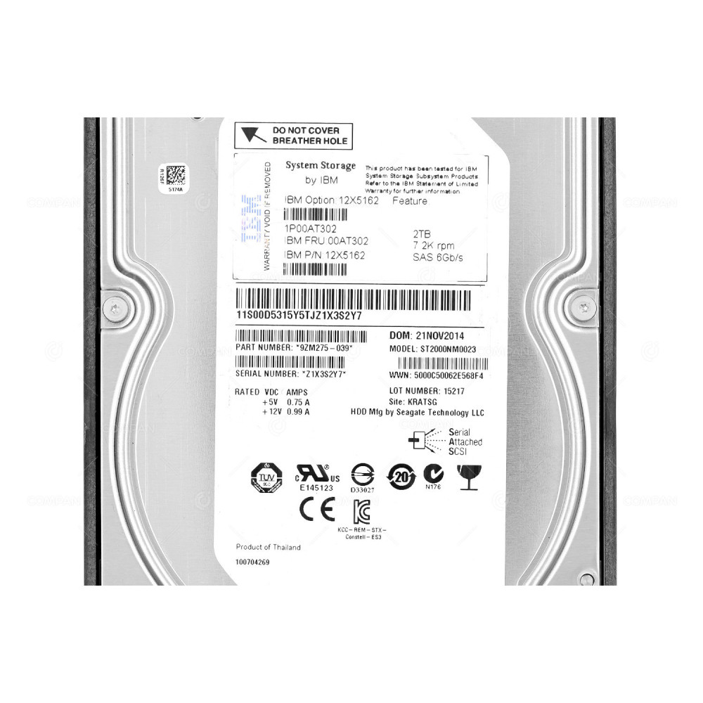 00AT302 IBM HDD 2TB 7.2K SAS 6G 3.5" LFF