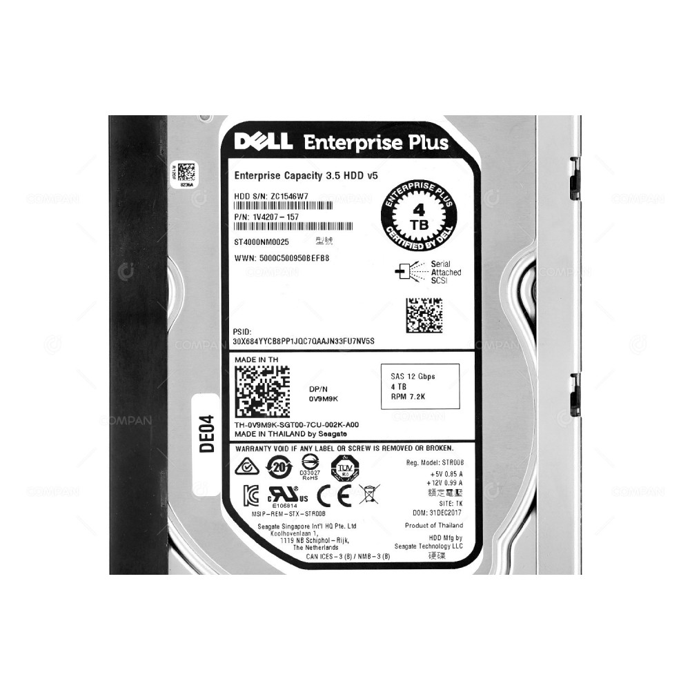 V9M9K-CML DELL HDD 4TB  7.2K  NL-SAS 6G  3.5" LFF  HOT-SWAP FOR DELL COMPELLENT