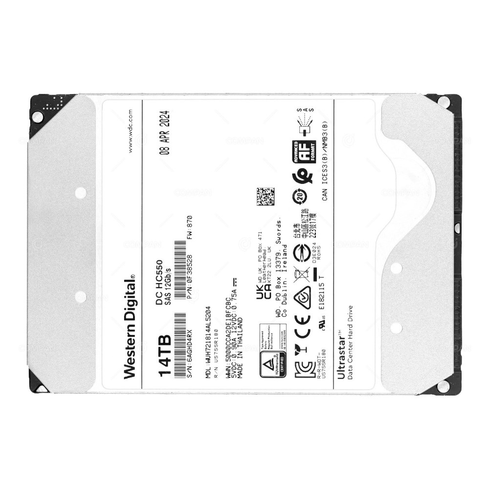 WUH721814AL5204  WD ULTRASTAR DC HC550 14TB 12G SAS 7.2K 512E 3.5 LFF 512MB CACHE HDD