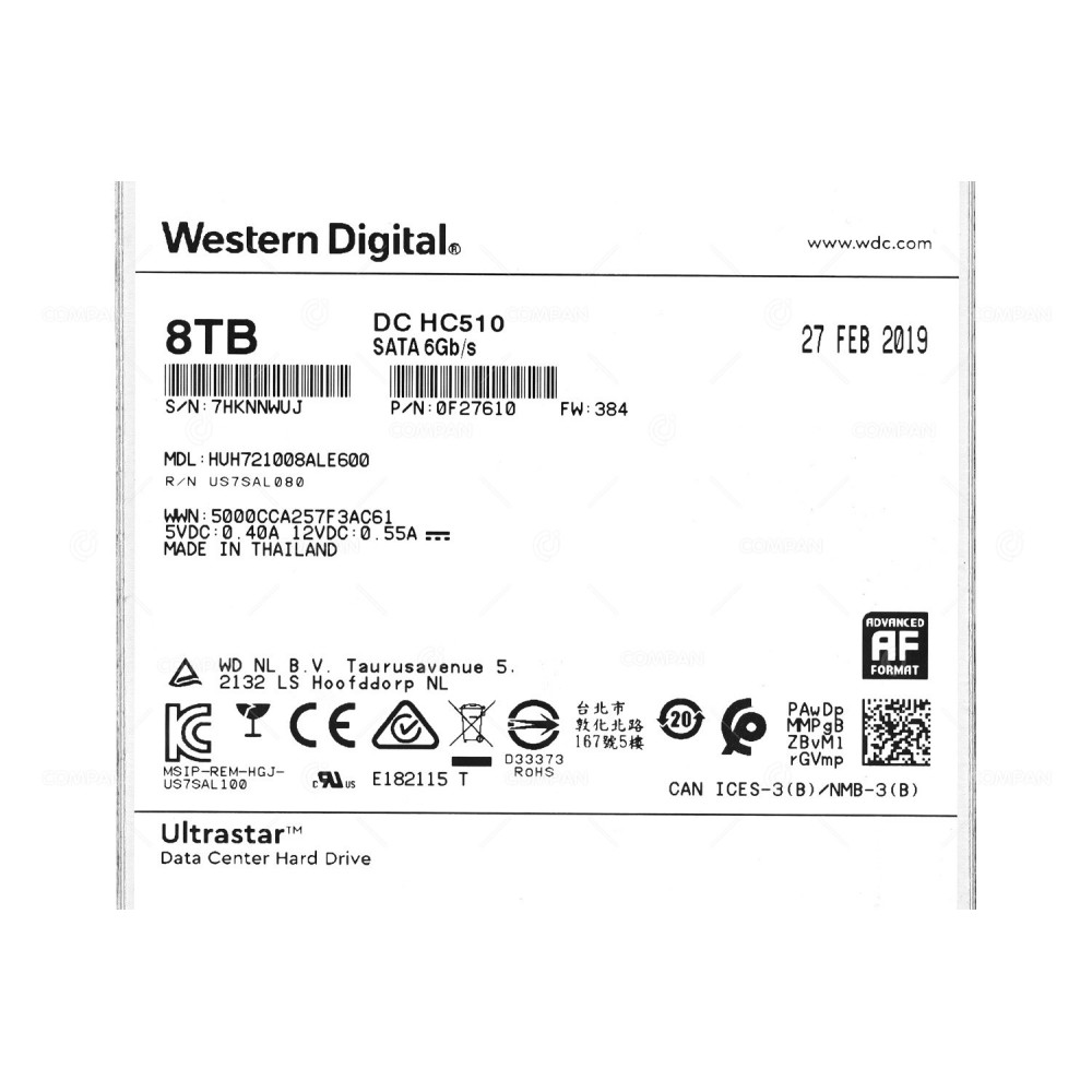 HUH721008ALE600  WD ULTRASTAR DC HC510 HDD 8TB 7.2K SATA 6G 3.5" LFF