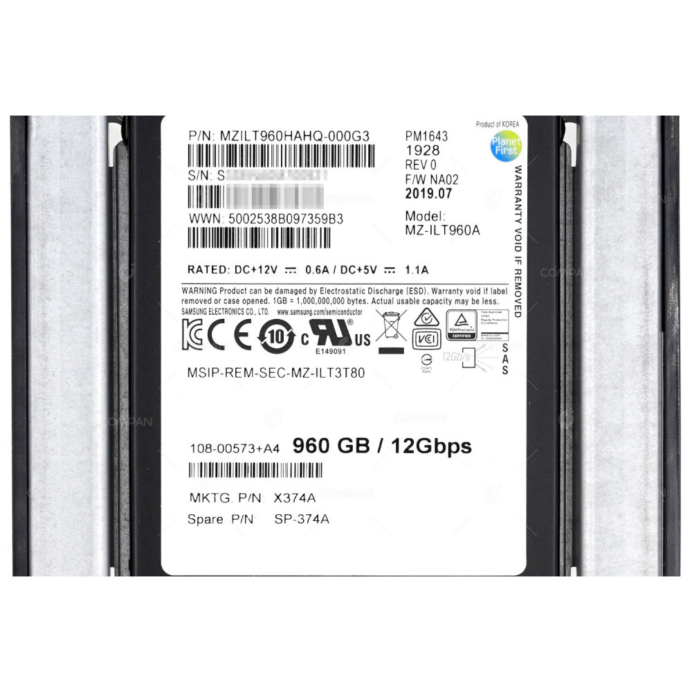 X374A  NETAPP SSD 960GB SAS 12G  3.5" LFF  FOR NETAPP FAS2720, DS212C