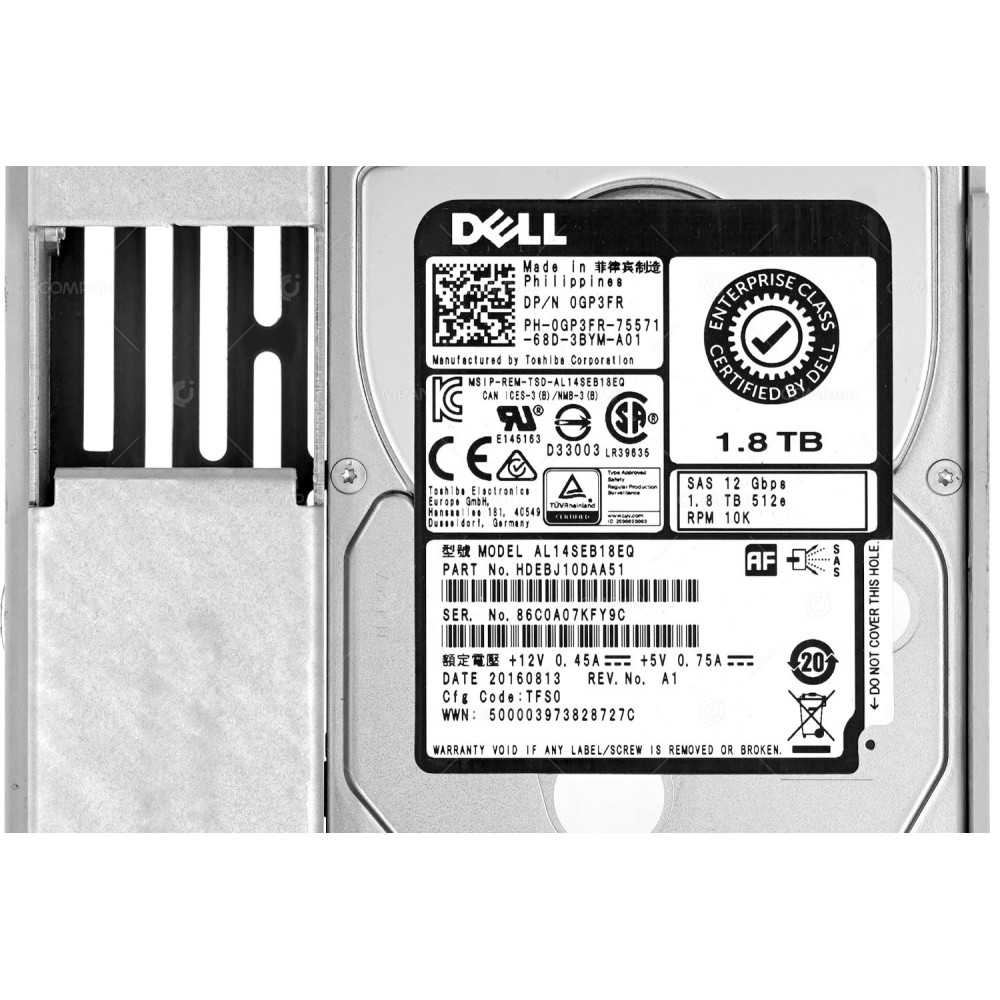 GP3FR LFF  DELL 1.8TB 10K 12G SAS 2.5 SFF IN 3.5 LFF HARD DRIVE