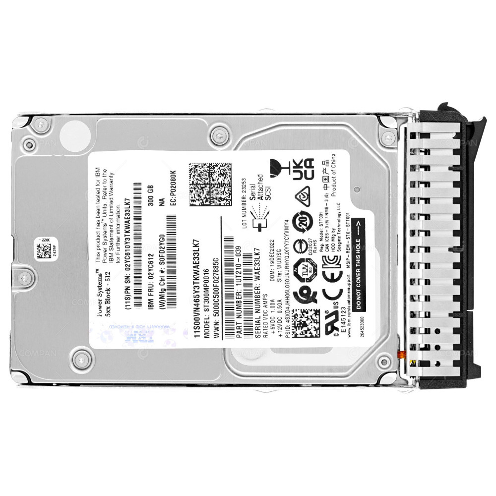 02YC612  IBM 300GB 15K 12G SAS 2.5 SFF HDD FOR PSERIES POWER9