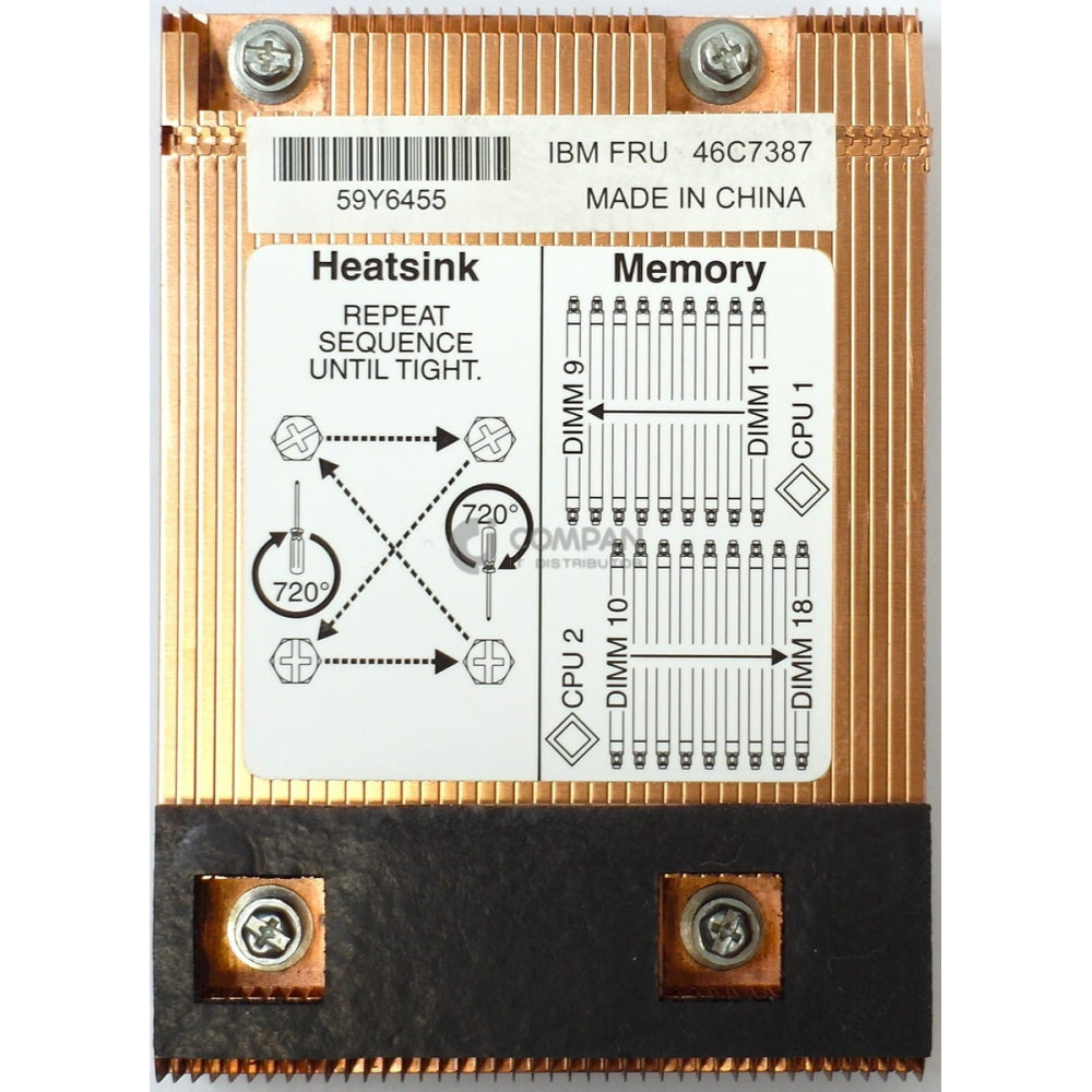 46C7387 IBM HEATSINK FOR BLADECENTER HS22V CPU1 59Y6455
