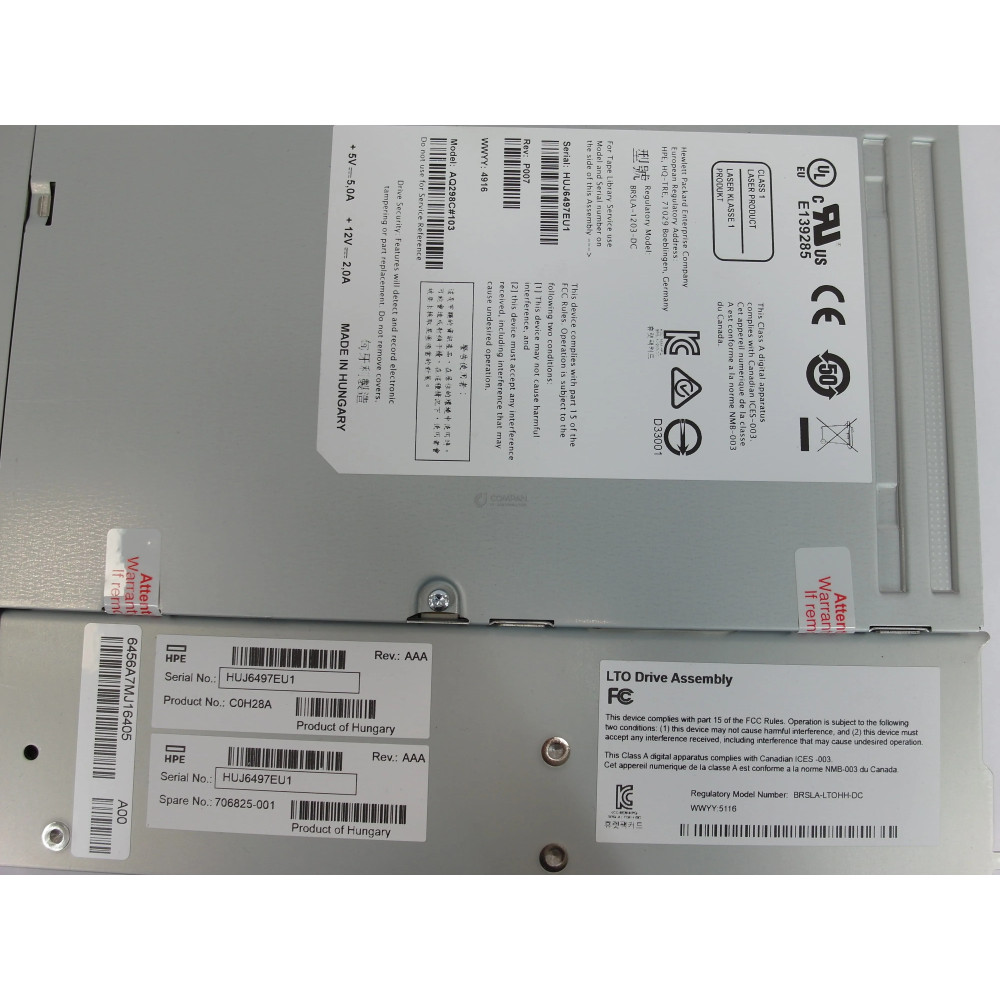 706825-001 / HP MSL LTO6 ULTRIUM 6250 FC TAPE DRIVE / C0H28A, BRSLA-1203-DC