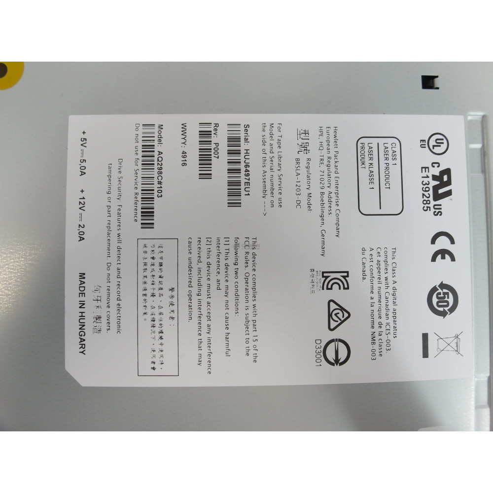 706825-001 HP MSL LTO6 ULTRIUM 6250 FC TAPE DRIVE C0H28A, BRSLA-1203-DC