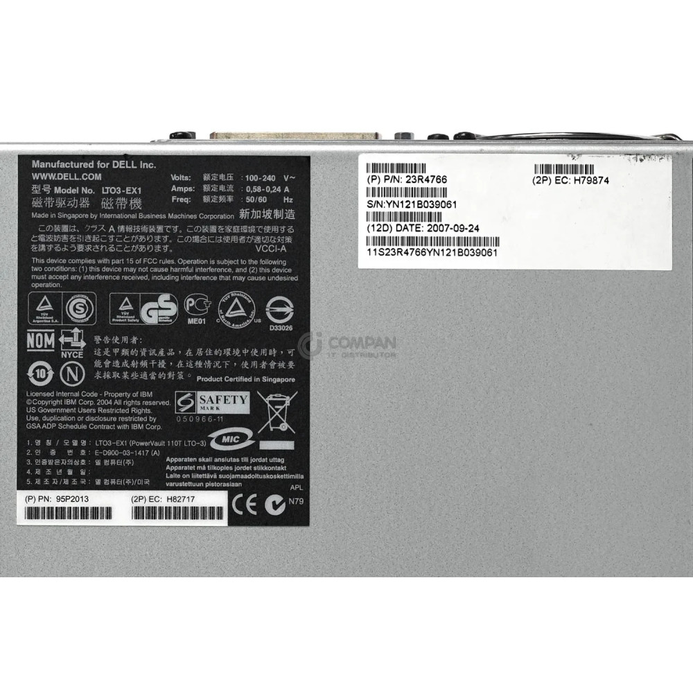 NP888 DELL PV110T LTO3 LVD/SCSI EXTERNAL TAPE DRIVE 0NP888, 23R4766