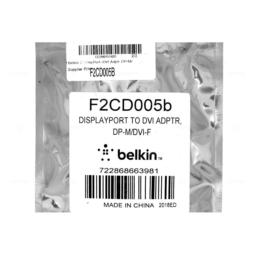 F2CD005B  BELKIN F2CD005B DISPLAYPORT TO DVI VIDEO CABLE ADAPTER