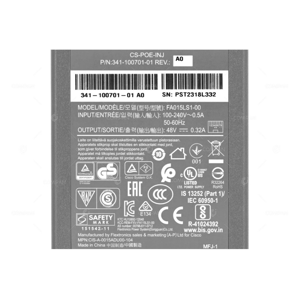 CS-POE-INJ  CISCO POE INJECTOR FOR WEBEX ROOM TOUCH DEVICES