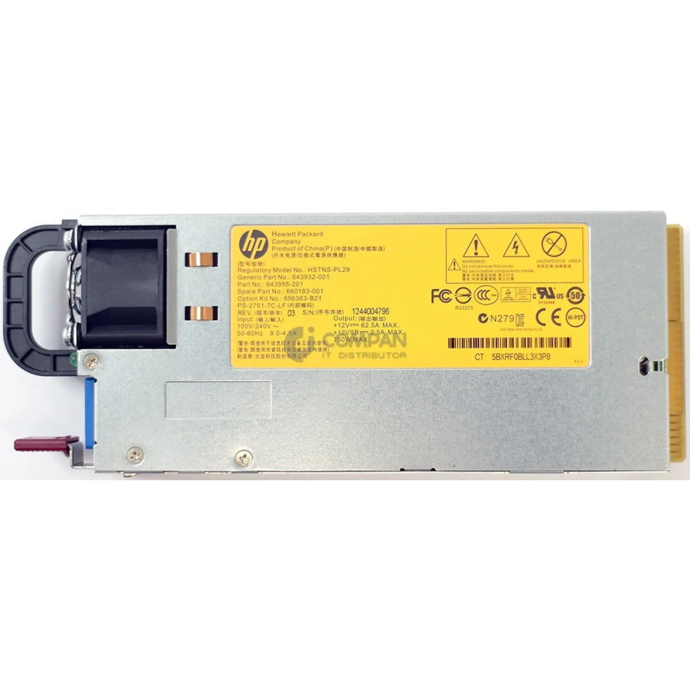 660183-001 HP 750W PLATINUM POWER SUPPLY FOR DL180 DL360 ML370 ML350 G6 DL380P G8