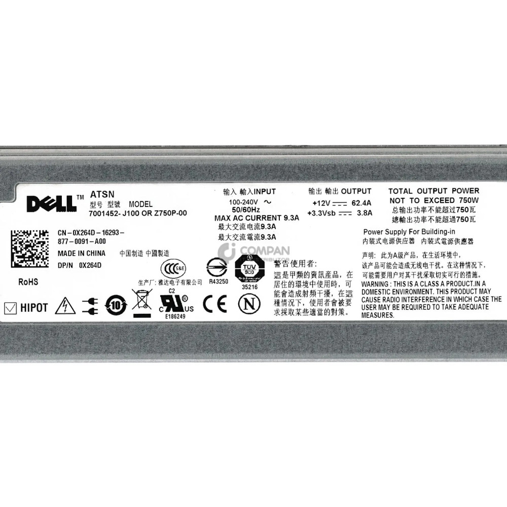 X264D DELL 750W POWER SUPPLY FOR DELL PRECISION R5400 POWEREDGE 2950