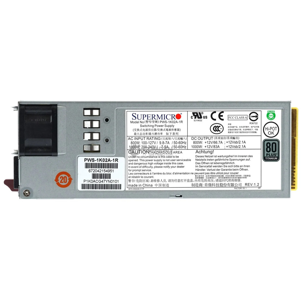 PWS-1K02A-1R SUPERMICRO 1000W 80PLUS TITANIUM POWER SUPPLY