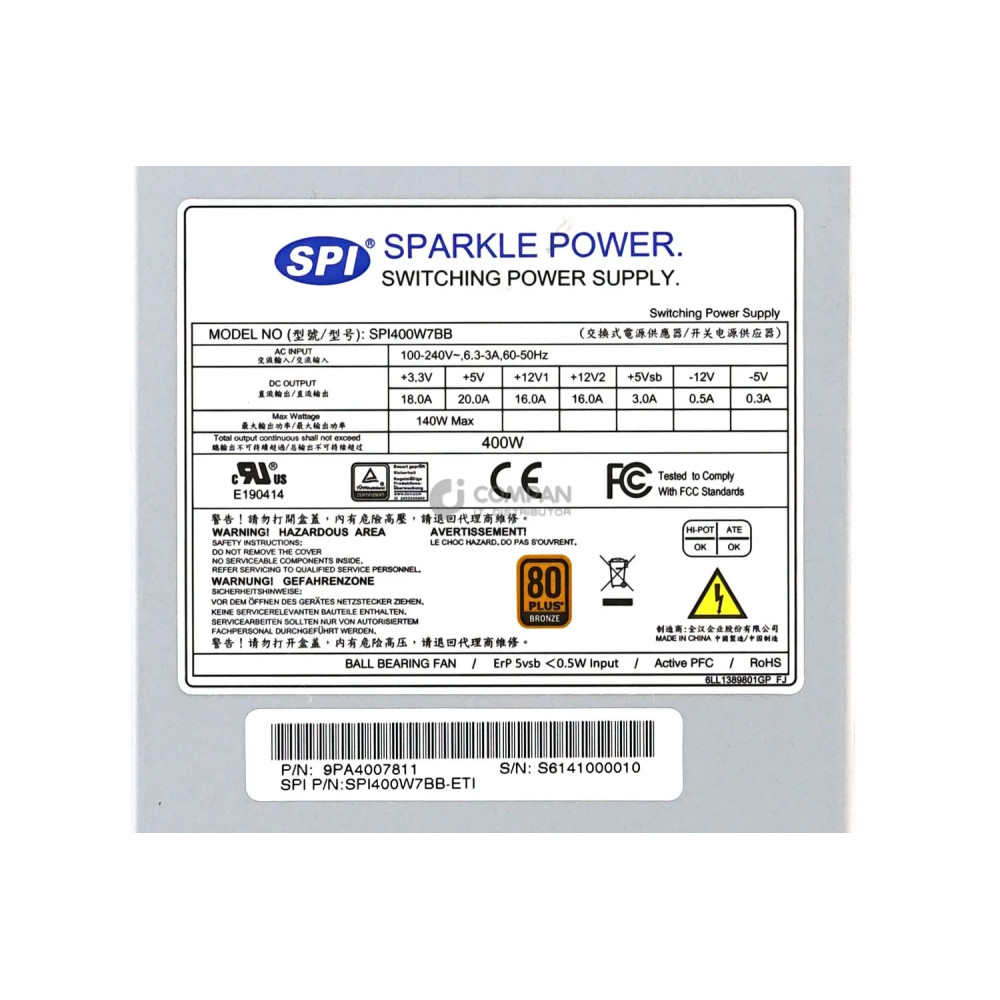 SPI400W7BB SPARKLE POWER 80 BRONZE PLUS 400W POWER SUPPLY