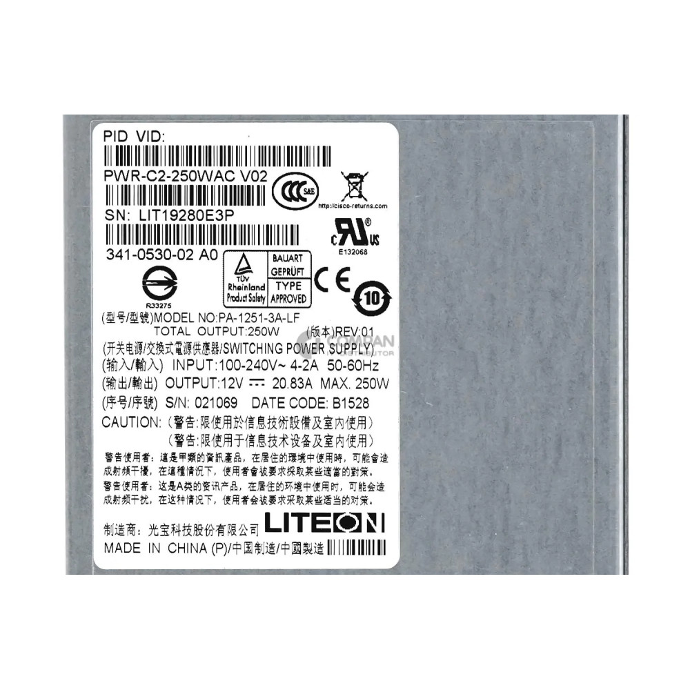 PWR-C2-250WAC CISCO 250W POWER SUPPLY FOR CATALYST 3650 341-0530-02