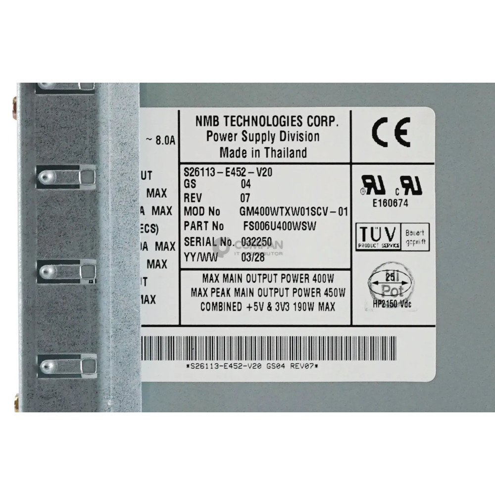 S26113-E452-V20 400W NON-HOTSWAP POWER SUPPLY FOR PRIMERGY TX200 -
