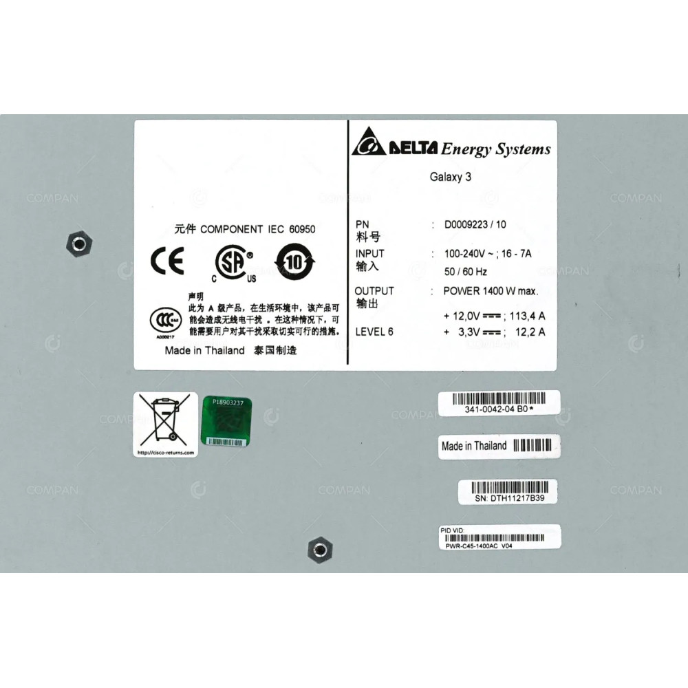 PWR-C45-1400AC-NEW CISCO 1400W POWER SUPPLY WITH CABLE FOR CATALYST 4500 341-0042-04, D0009223/10, 72-0872-01