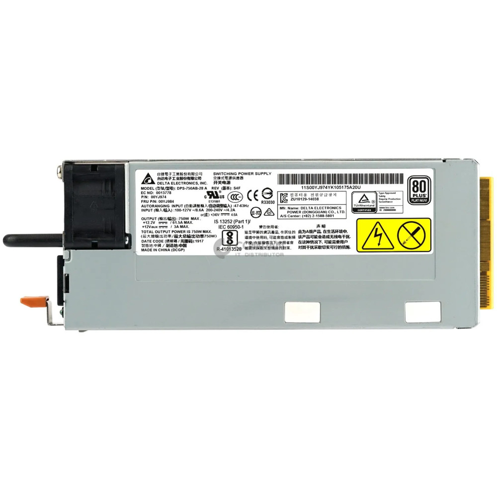 00YJ984 IBM POWER SUPPLY 750W 80PLUS PLATINUM FOR X3550 M5 00YJ974, DPS-750AB-28, 0013778