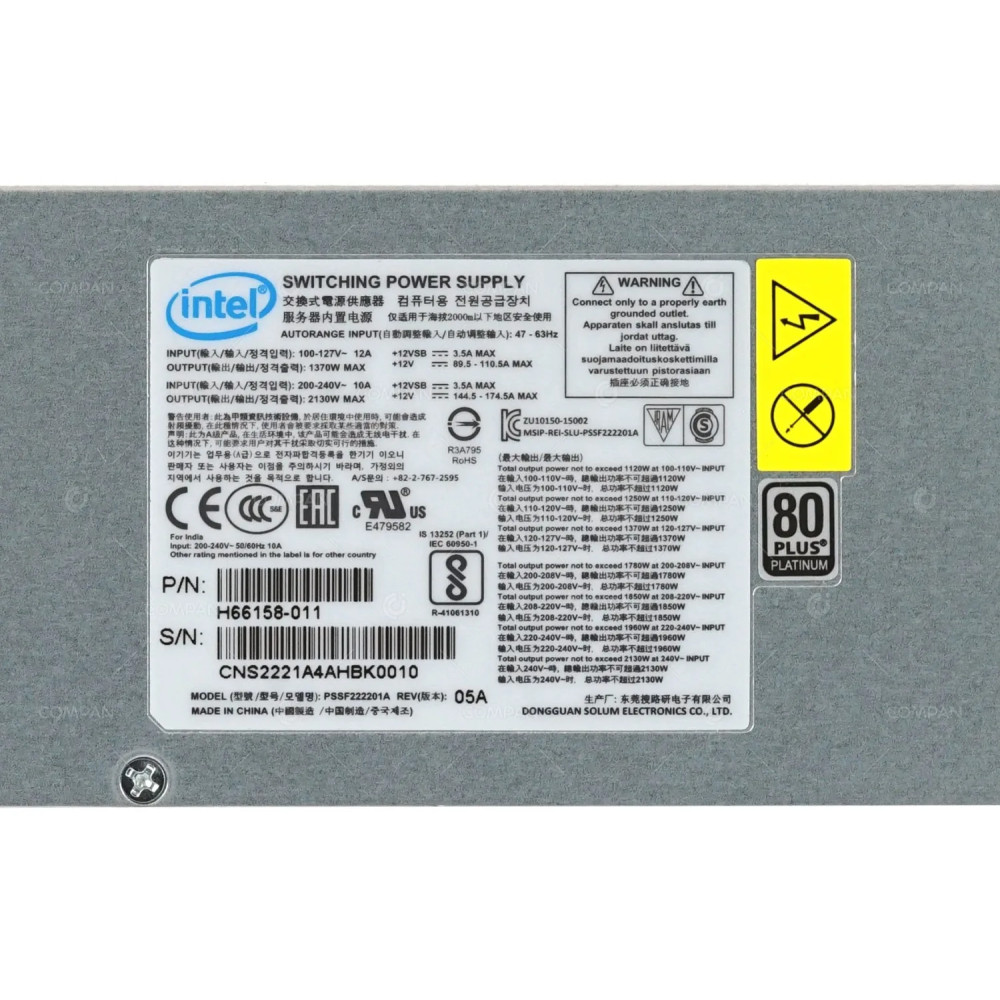 H66158-011 INTEL 2130W POWER SUPPLY 80 PLUS PLATINUM AC CRPS